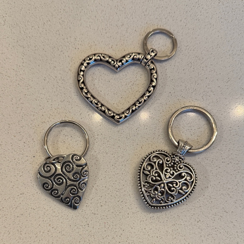 Silver Heart Keychains Set